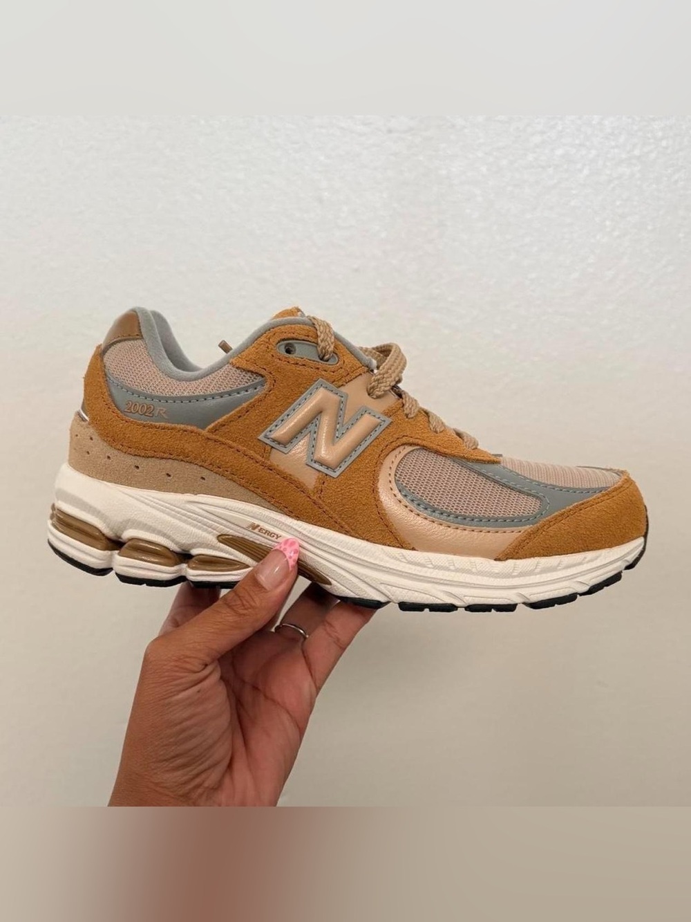 New Balance Women's Tan & Gray Suede Mesh Sneaker